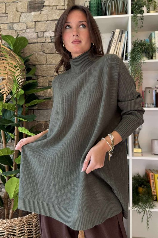 Charli Honeycomb Oversized Turtle Knit Khaki